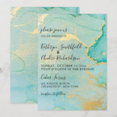 Turquoise Gold Vintage Wedding Invitation Kaart (Voorkant / Achterkant)