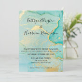 Turquoise Gold Waterverf Wedding Invitation Kaart (Staand voorkant)