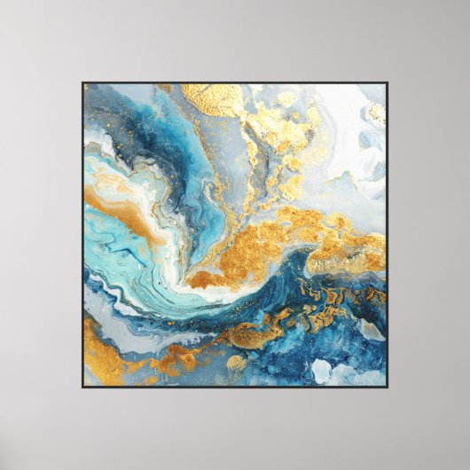 Turquoise Gold Wave – Art mural abstrait fluide (Recto)