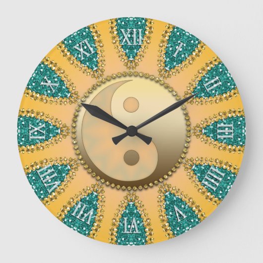 Turquoise Gold YinYang FengShui Horloge de la déco (Recto)