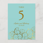 Turquoise & Golden Spirals Mariage Numéro de table (Devant)
