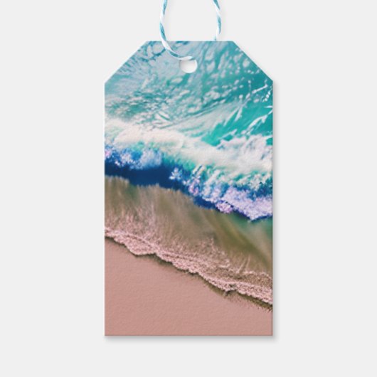 Turquoise golven op een zandstrand cadeaulabel (Voorkant)