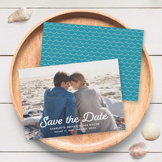 Turquoise golven Volledige foto Opslaan de datum K Save The Date