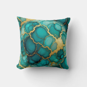 Turquoise + Goud Alcohol Ink Marmeren Worpkussen Kussen