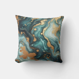 Turquoise + Goud Alcohol Ink Marmeren Worpkussen Kussen