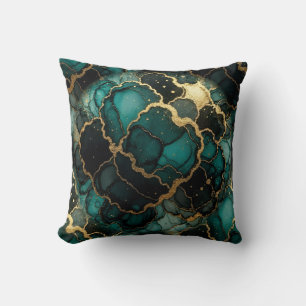 Turquoise + Goud Alcohol Ink Marmeren Worpkussen Kussen