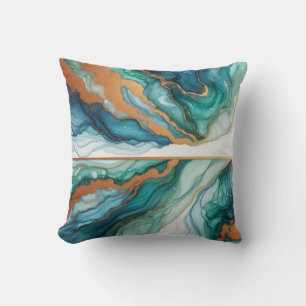 Turquoise + Goud Alcohol Ink Marmeren Worpkussen Kussen