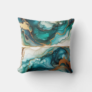 Turquoise + Goud Alcohol Ink Marmeren Worpkussen Kussen