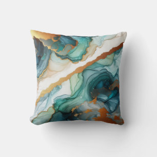Turquoise + Goud Alcohol Ink Marmeren Worpkussen Kussen