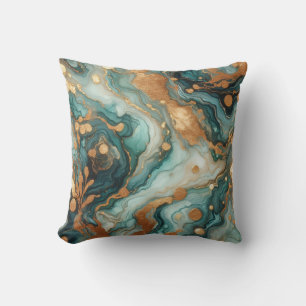 Turquoise + Goud Alcohol Ink Marmeren Worpkussen Kussen