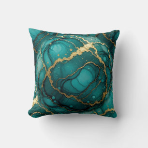 Turquoise + Goud Alcohol Ink Marmeren Worpkussen Kussen