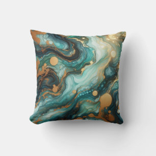 Turquoise + Goud Alcohol Ink Marmeren Worpkussen Kussen