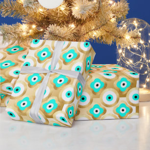 Turquoise Goud en Blauw Derde Oog Cadeaupapier