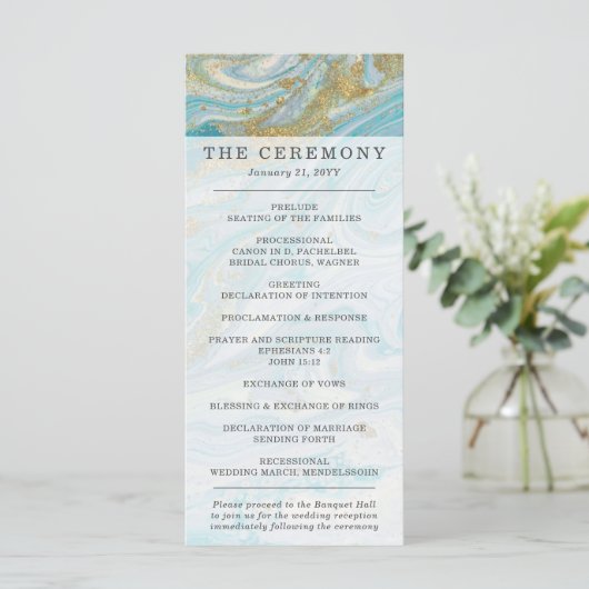 Turquoise & Goud Marmer Draai Agaat Geode Trouwrin Programma (Staand voorkant)