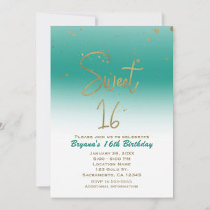 Turquoise & Goud Modern Glam SWEET 16 Verjaardagsf Kaart