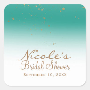 Turquoise & Goud Moderne Glam Bruidsfeest Party Vierkante Sticker