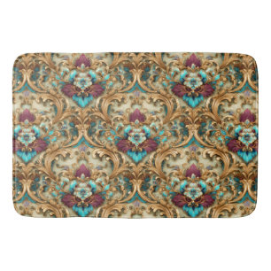 Turquoise & Goud Sierlijke Damast Badmat