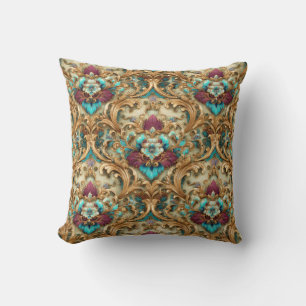 Turquoise & Goud Sierlijke Damast Kussen