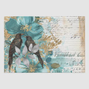 Turquoise & Goud Versleten Bloemen & Raven Tissuepapier
