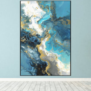 Turquoise & Goud Vloeiende Steen Abstracte Kunst Canvas Afdruk