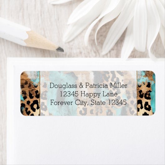 Turquoise Goud Zwart Leopard Print Etiket (Insitu)