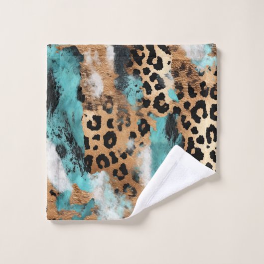 Turquoise Goud Zwart Luipaard Bad Handdoek (Wasdoekje)