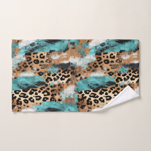 Turquoise Goud Zwart Luipaard Bad Handdoek (Handdoek)