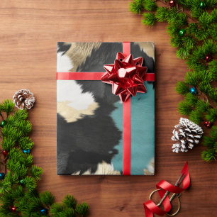 Turquoise goud, zwart wit Koeienhuid Cadeaupapier