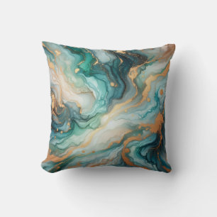 Turquoise + Gouden Alcohol Ink Marmeren Worp Kusse Kussen