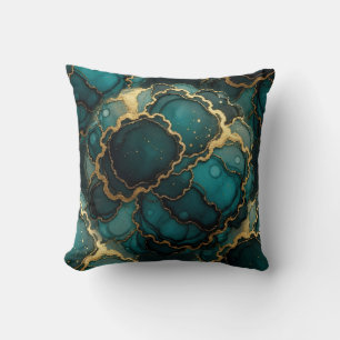 Turquoise + Gouden Alcohol Ink Marmeren Worp Kusse Kussen