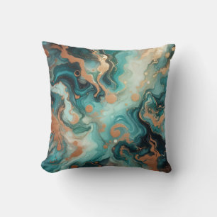 Turquoise + Gouden Alcohol Ink Marmeren Worp Kusse Kussen
