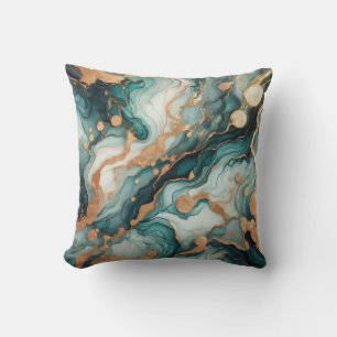 Turquoise + Gouden Alcohol Ink Marmeren Worp Kusse Kussen