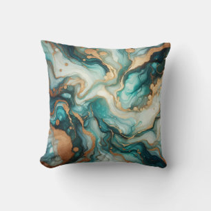 Turquoise + Gouden Alcohol Ink Marmeren Worp Kusse Kussen