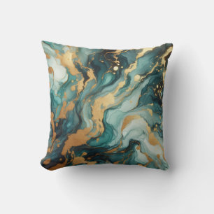 Turquoise + Gouden Alcohol Ink Marmeren Worp Kusse Kussen