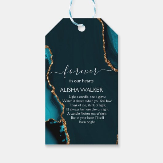 Turquoise & Gouden Begrafenis Gift Labels Cadeaulabel (Voorkant)