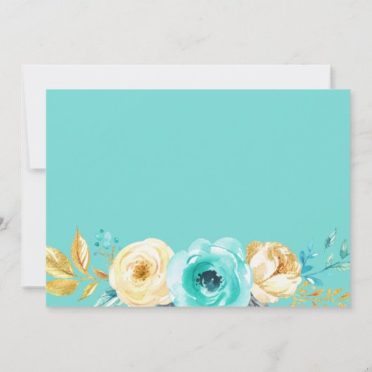 Turquoise Gouden Botanische Bloemen Bruiloft Dank Bedankkaart (Achterkant)