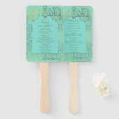 Turquoise Gouden Deco Chic Glam Trouwprogramma  Handwaaier (Voorkant en achterkant)