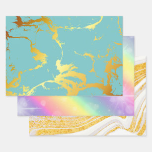 Turquoise gouden Folie Inpakpapier Vel