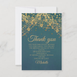 Turquoise Gouden Glitter Bokeh Verjaardagsfeestje Bedankkaart