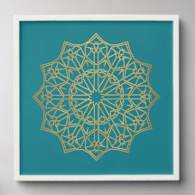Turquoise & Gouden Islamitische Rozet Geometrisch
