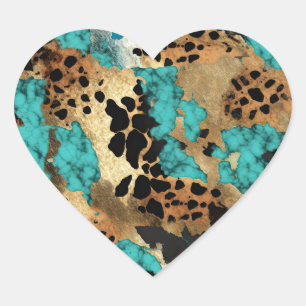 Turquoise gouden luipaard hart sticker