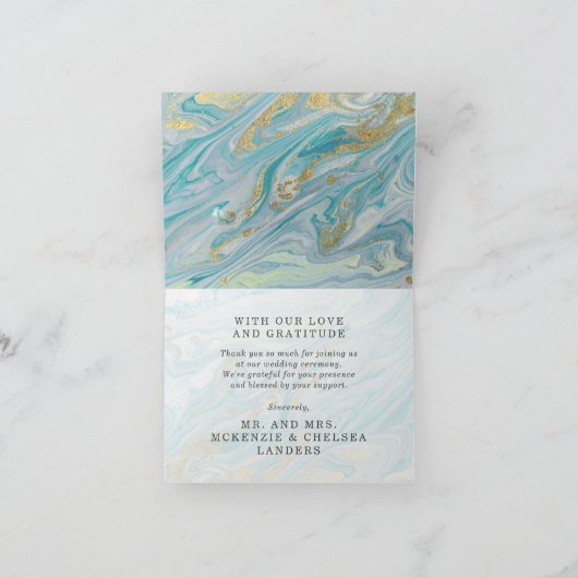 Turquoise & Gouden Marmeren Geode Bruiloft Dank u Kaart (Binnen)