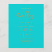 Turquoise Gouden Moderne Eenvoudige Trouw Uitnodig (Voorkant)