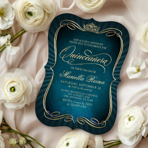 Turquoise Gouden Quinceañera Kaart
