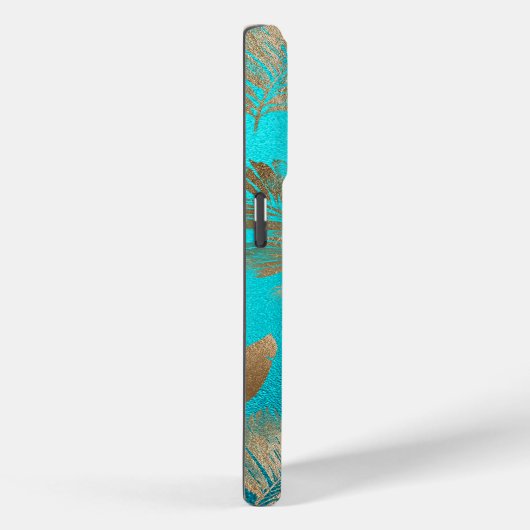 Turquoise gouden tropische bladeren Case-Mate iPhone case (Achterkant / Rechts)