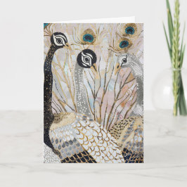 Turquoise Gouden Witte Pauwverjaardag Kaart