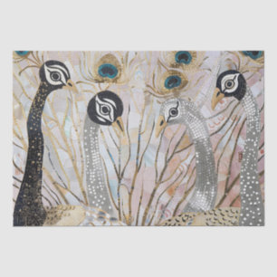 Turquoise Gouden Witte Peacocks Tissuepapier