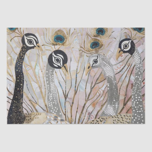 Turquoise Gouden Witte Peacocks Tissuepapier (Voorkant)