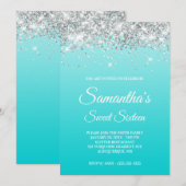 Turquoise Gradient Silver Glitter Sweet Sixteen Kaart (Voorkant / Achterkant)