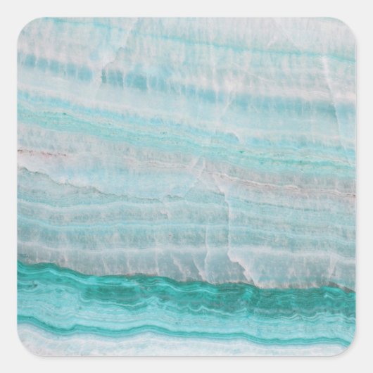 Turquoise Granite Stone Layered Wave Print Vierkante Sticker (Voorkant)